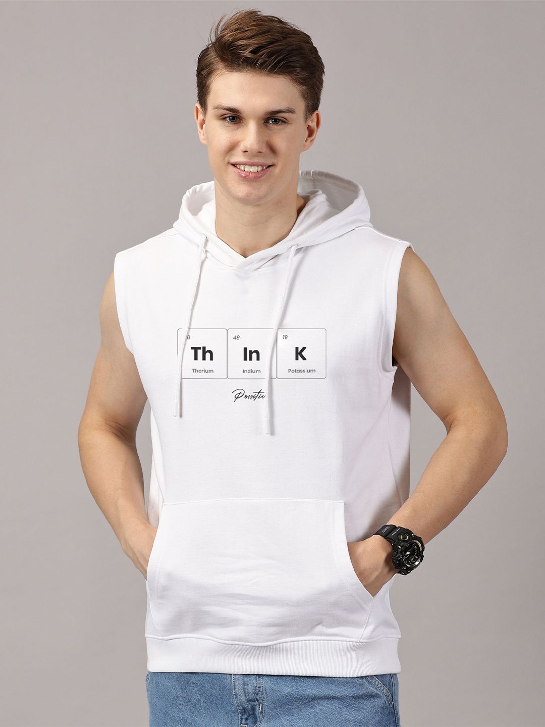 LEON Men Typography Printed Hooded Sweatshirt