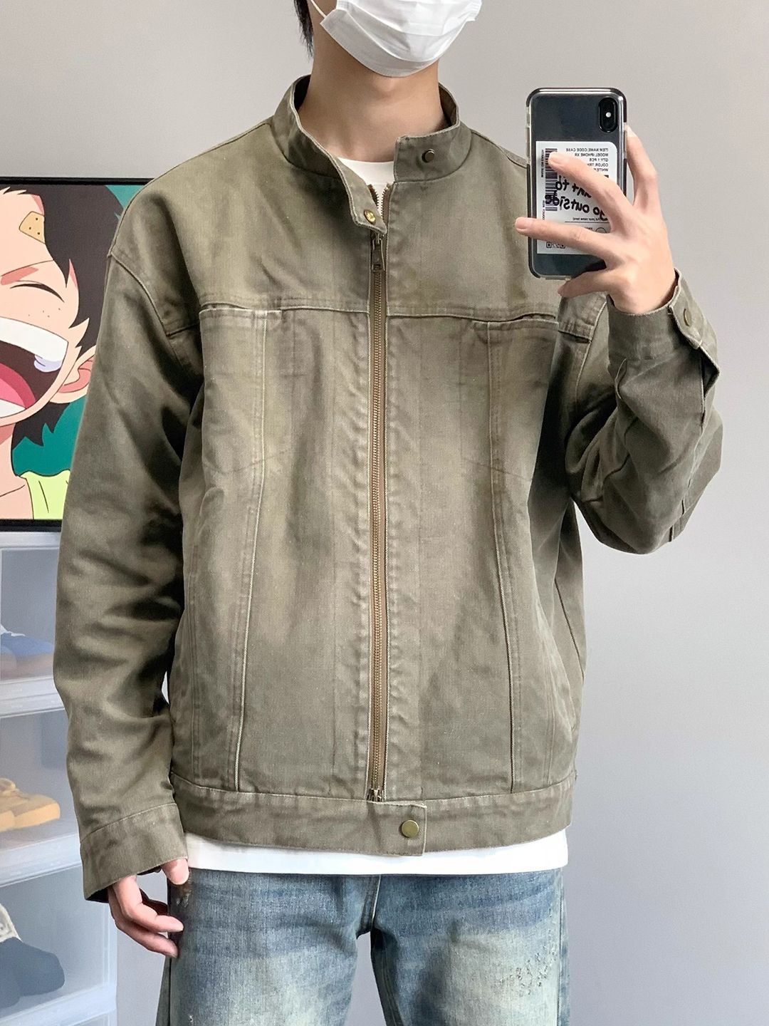 StyleCast Men Washed Stand Collar Cotton Denim Jacket