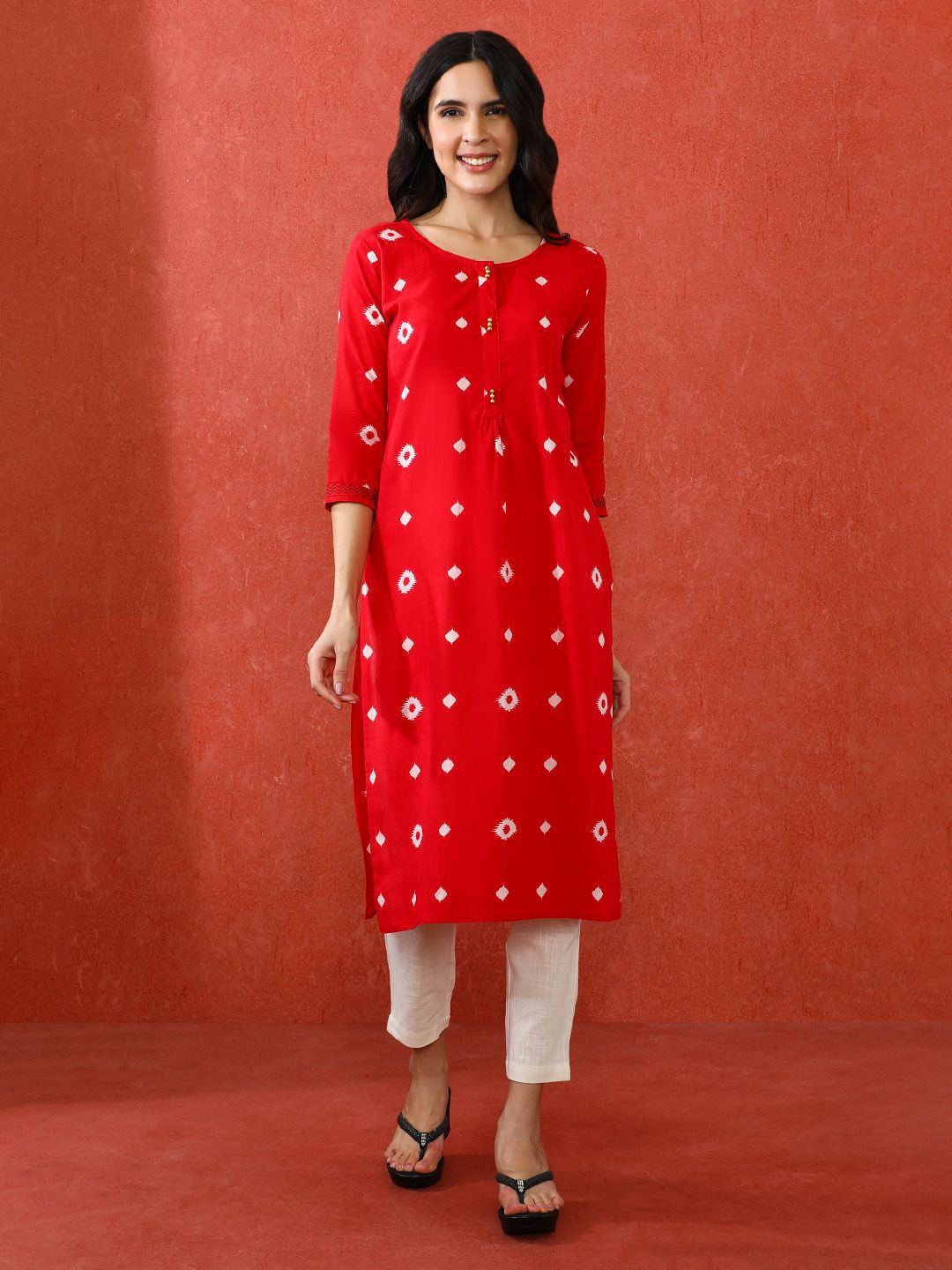 Jaipur Kurti Bandhani Printed Embroidered Straight Kurta