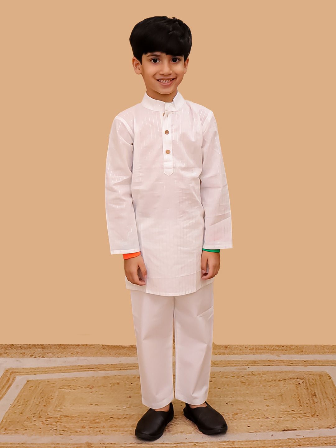 VASTRAMAY Kurta Pigiama Bambino In Misto Cotone E Seta Banarasi, Colore Senape, Completo Tradizionale Con Dupatta