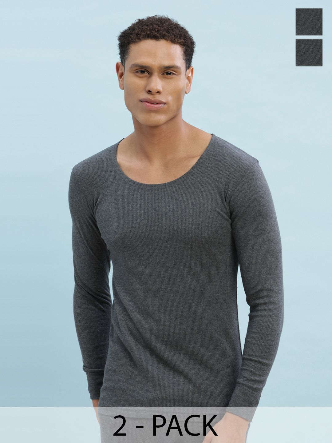 Force NXT Pack Of 2 Ribbed Cotton Thermal Tops