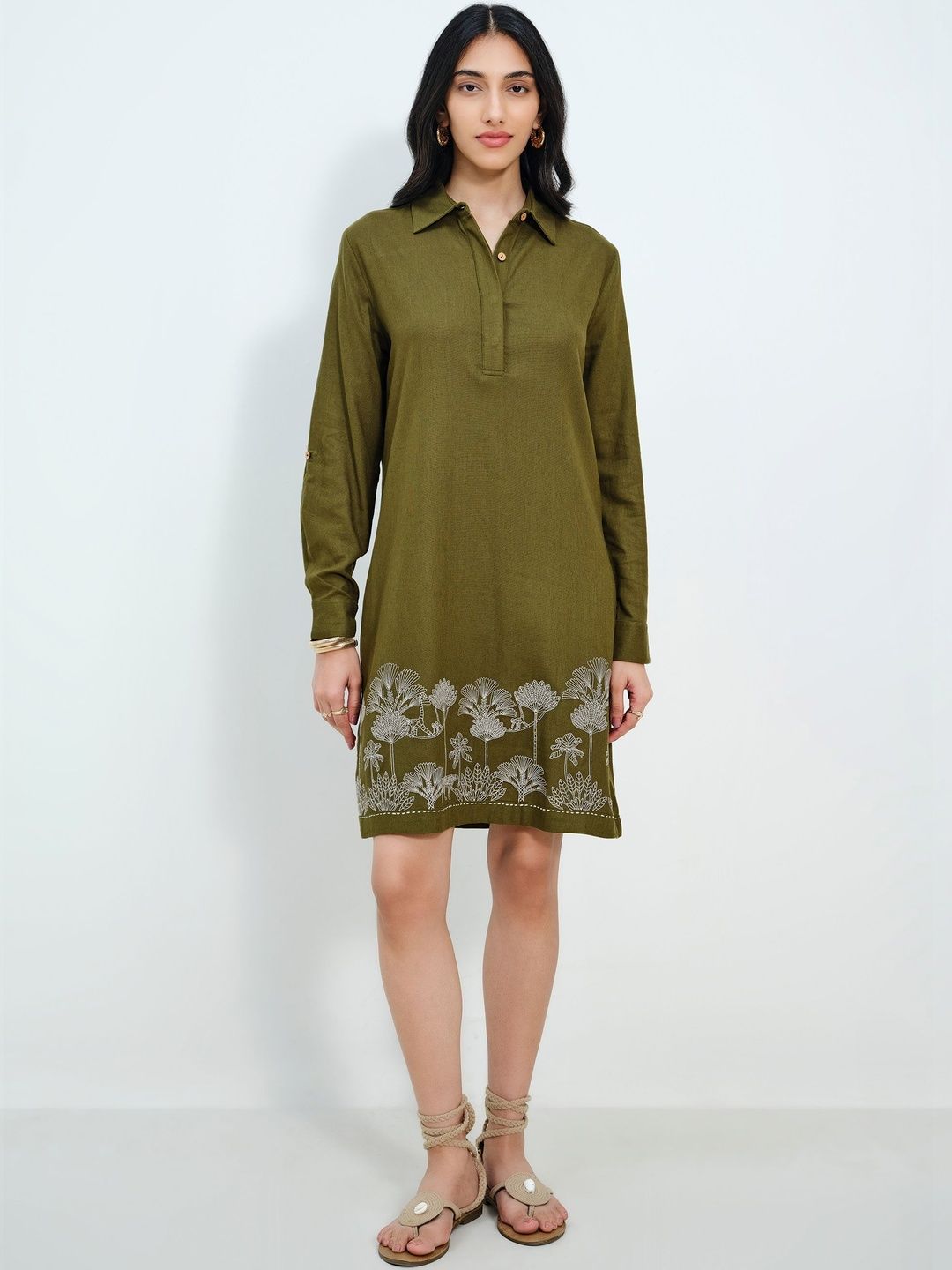AND AND Floral Print Linen Fit & Flare Dress