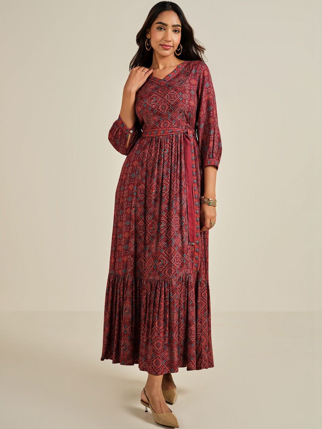 Global Desi Global Desi Ethnic Motifs Print Maxi Dress