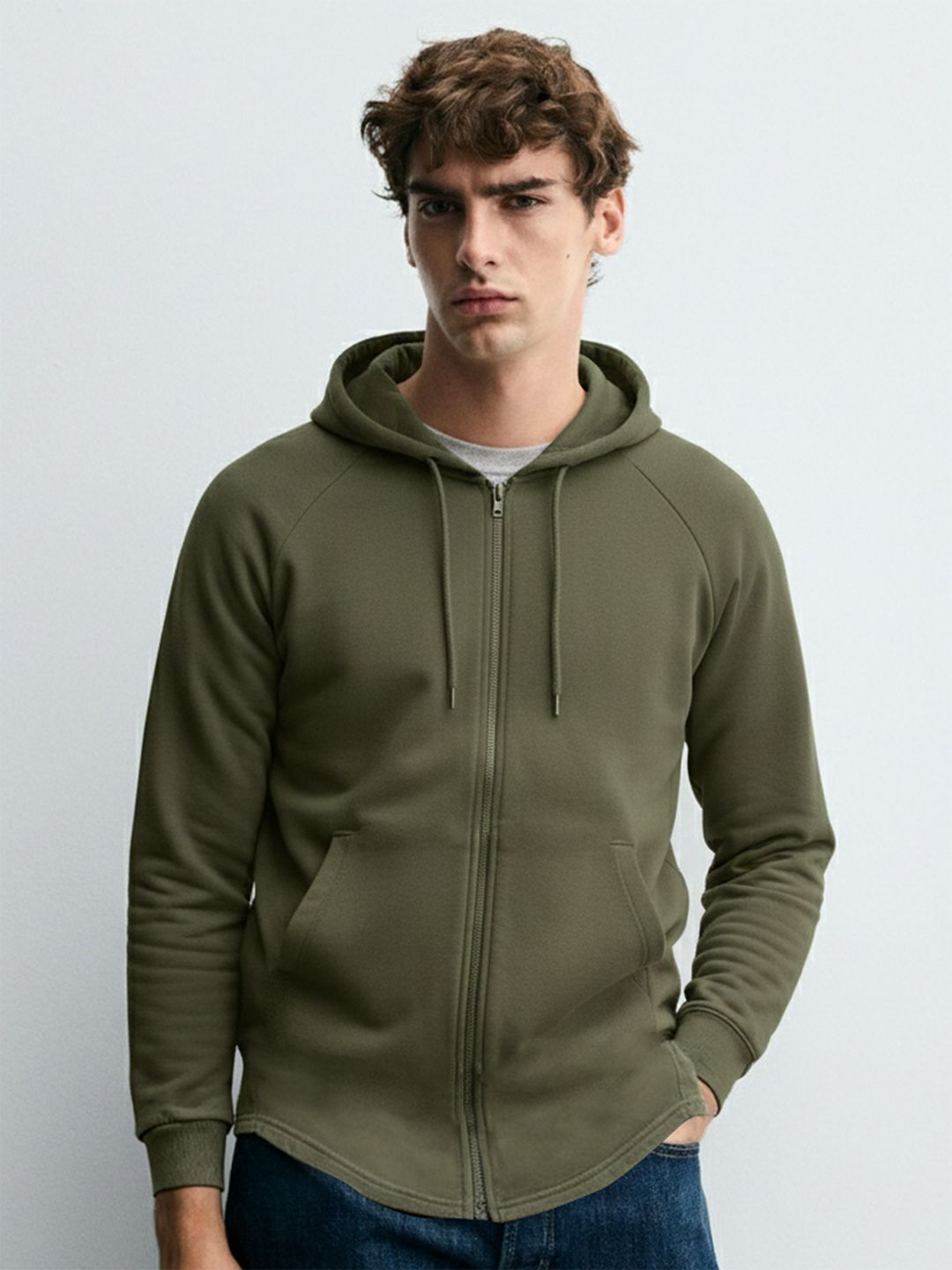 Buy HIGHLANDER Men Olive Green Solid Hooded Sweatshirt