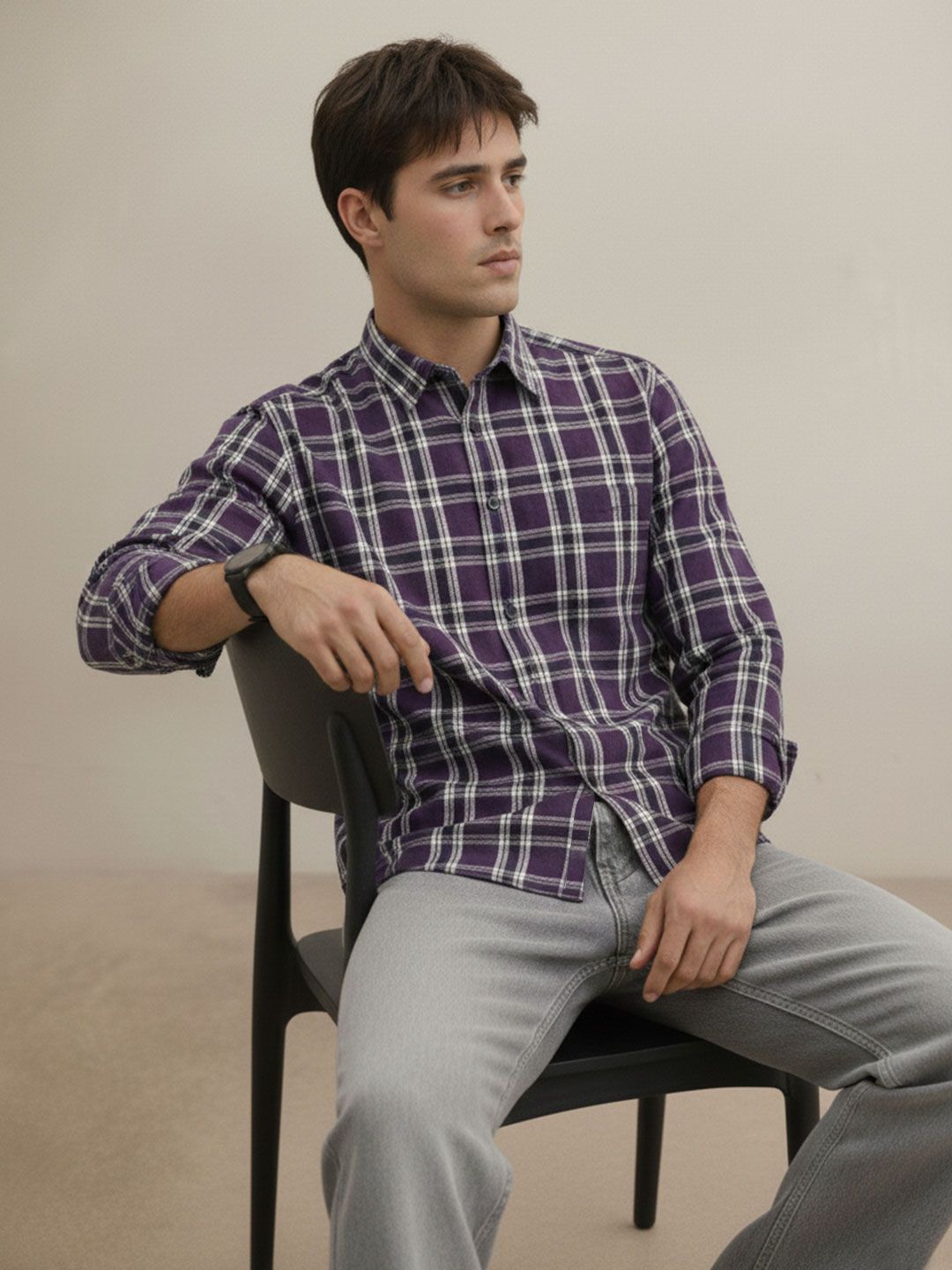 THE SHIRT CODE Pure Cotton Tartan Checked Casual Shirt
