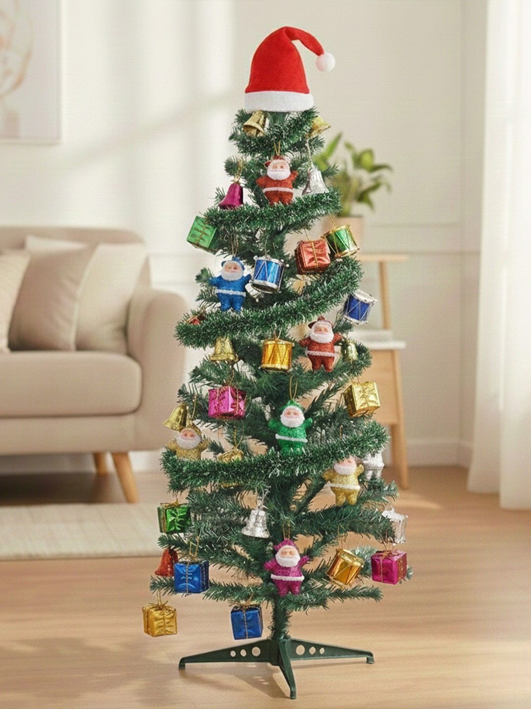 CraftVatika Christmas Decor Xmas Tree with 88 Ornaments Cap Garland Tabletop 5 Feet