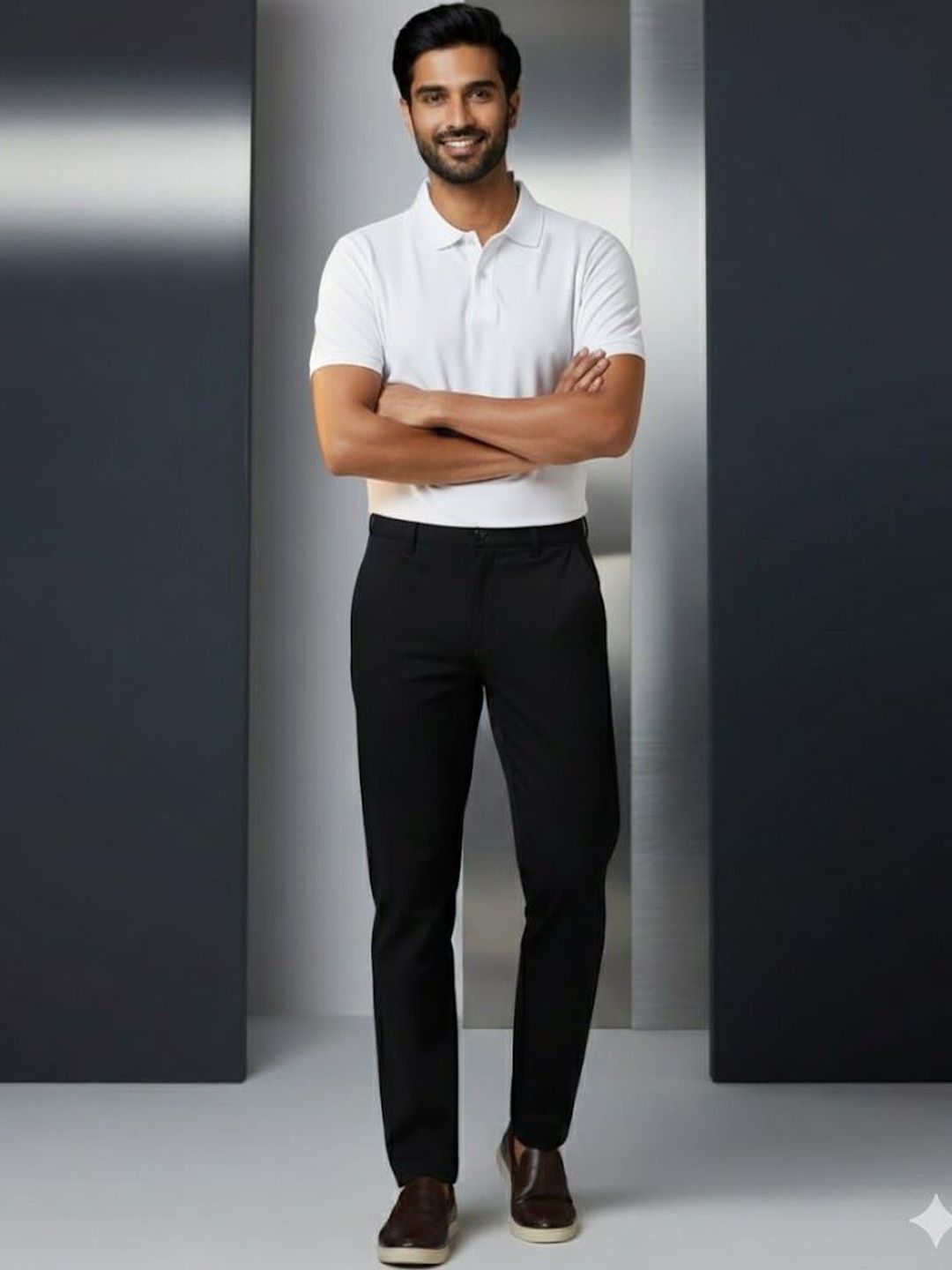 R.Code by The Roadster Life Co. Men Tailored Slim Fit Wrinkle Free Trousers