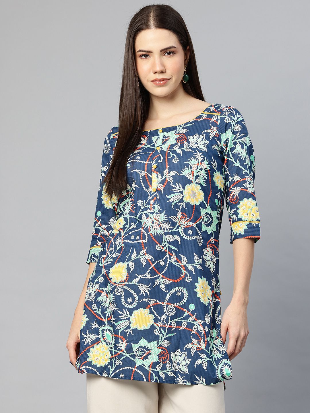 AURELIA AURELIA Floral Printed Straight Pure Cotton Kurti