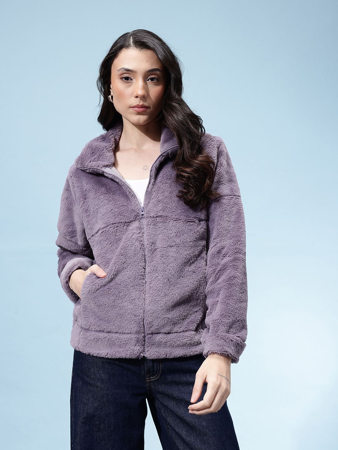 glitchez Faux Fur Mock Collar Faux Fur Tailored Jacket