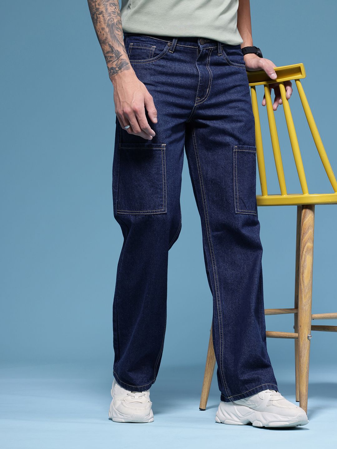 HERE&NOW Men Baggy Fit Pure Cotton Jeans