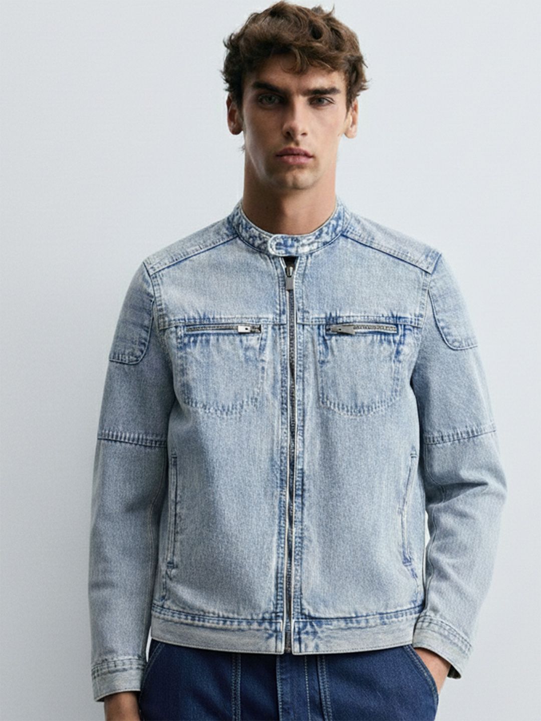HIGHLANDER Men Blue Solid Denim Jacket