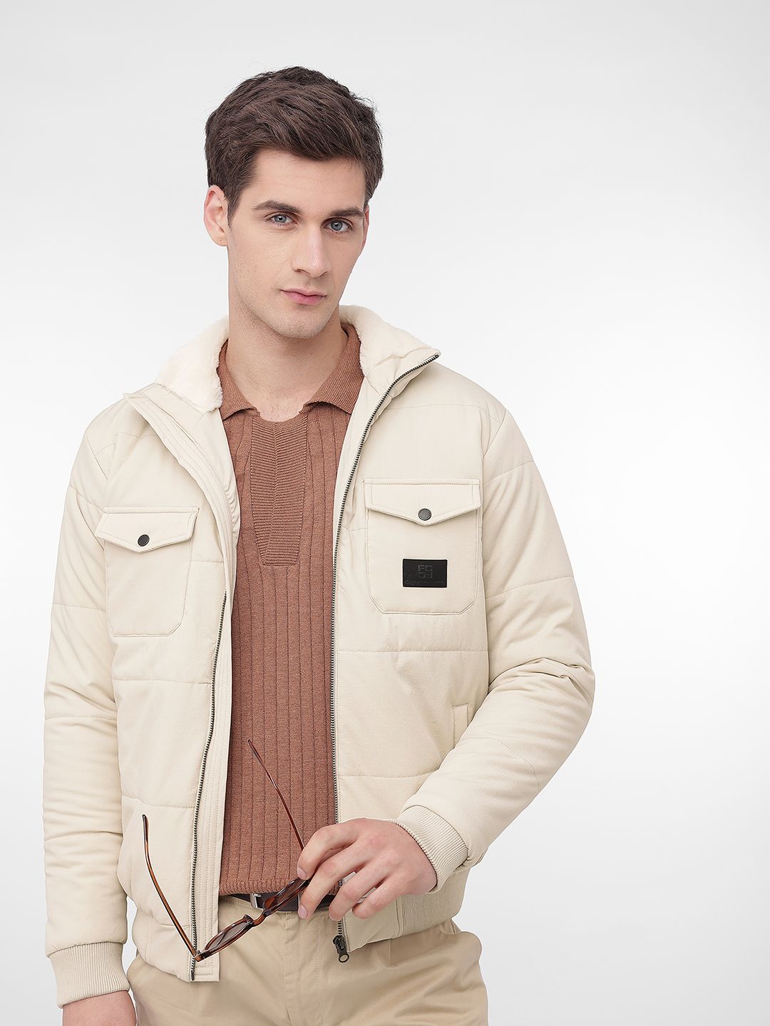 French Connection Mock Collar Puffer Bomber Jacket