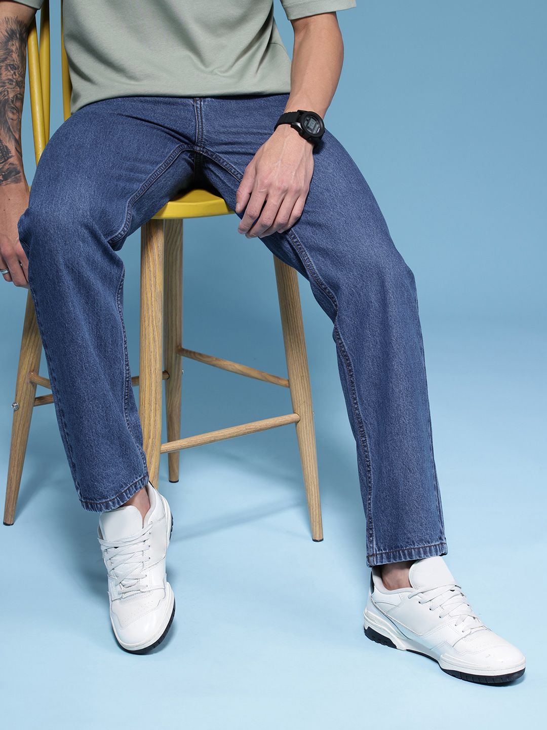 HERE&NOW Men Baggy Fit Light Fade Stretchable Jeans