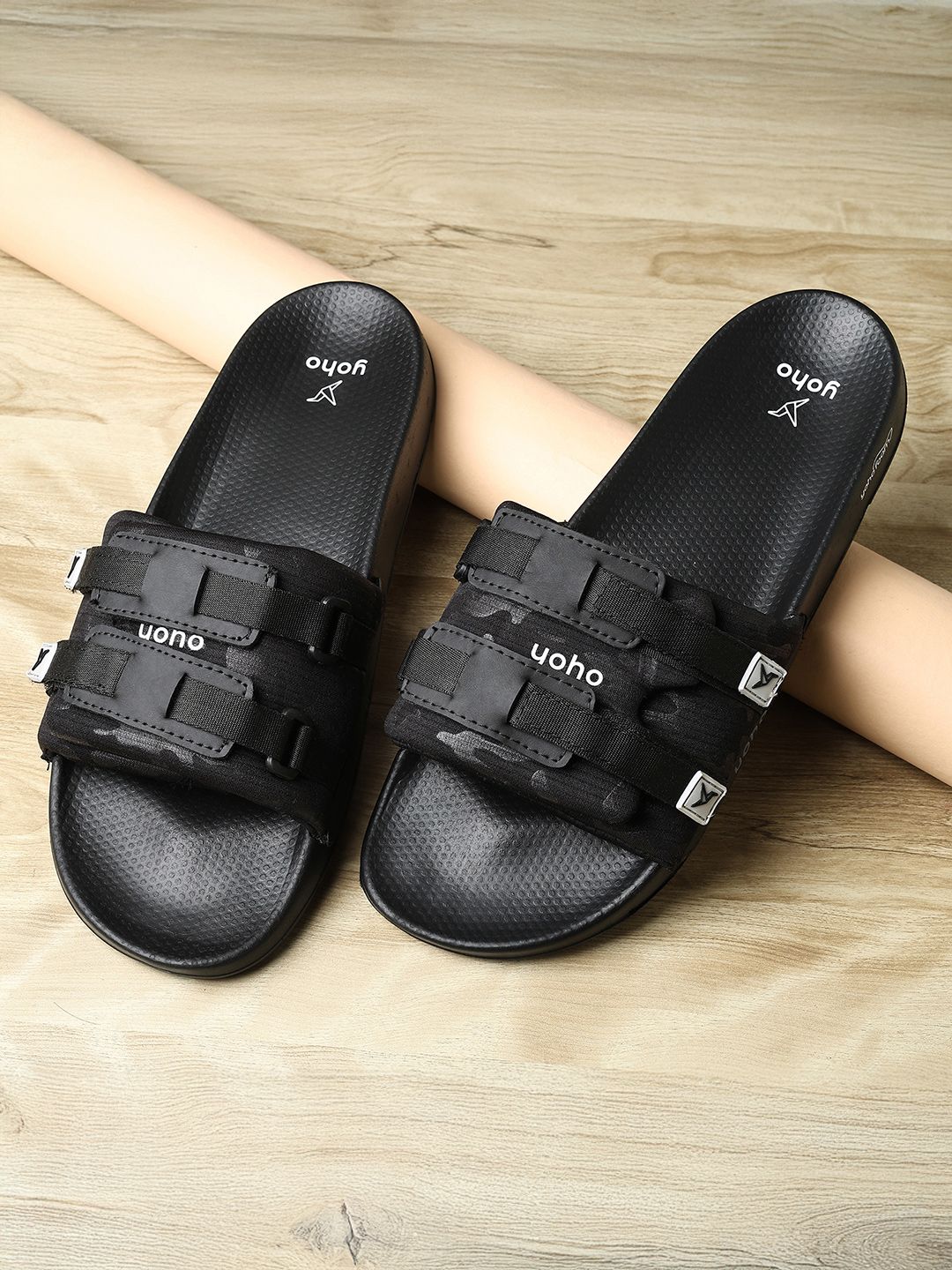 yoho Men Solid Sliders Flip Flops With Slip on Closure