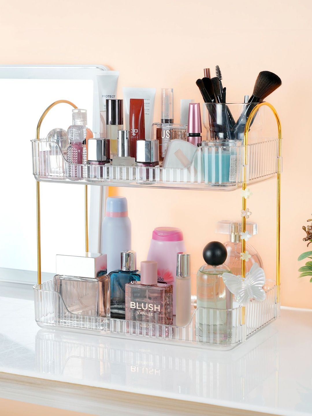 Nayasa Single Makeup Organizer Clear Plastic 2 Tier Organizer Open Makeup Storage Small