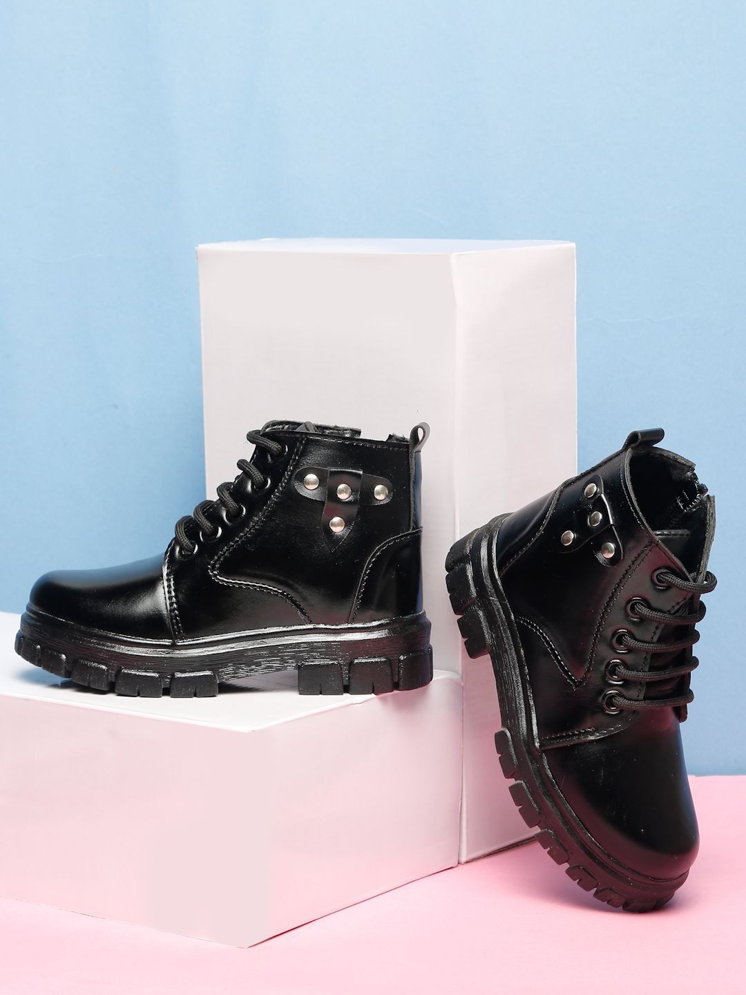 Tiny Bugs Boys Lace-Ups Mid-Top Round-Toe Regular Boots