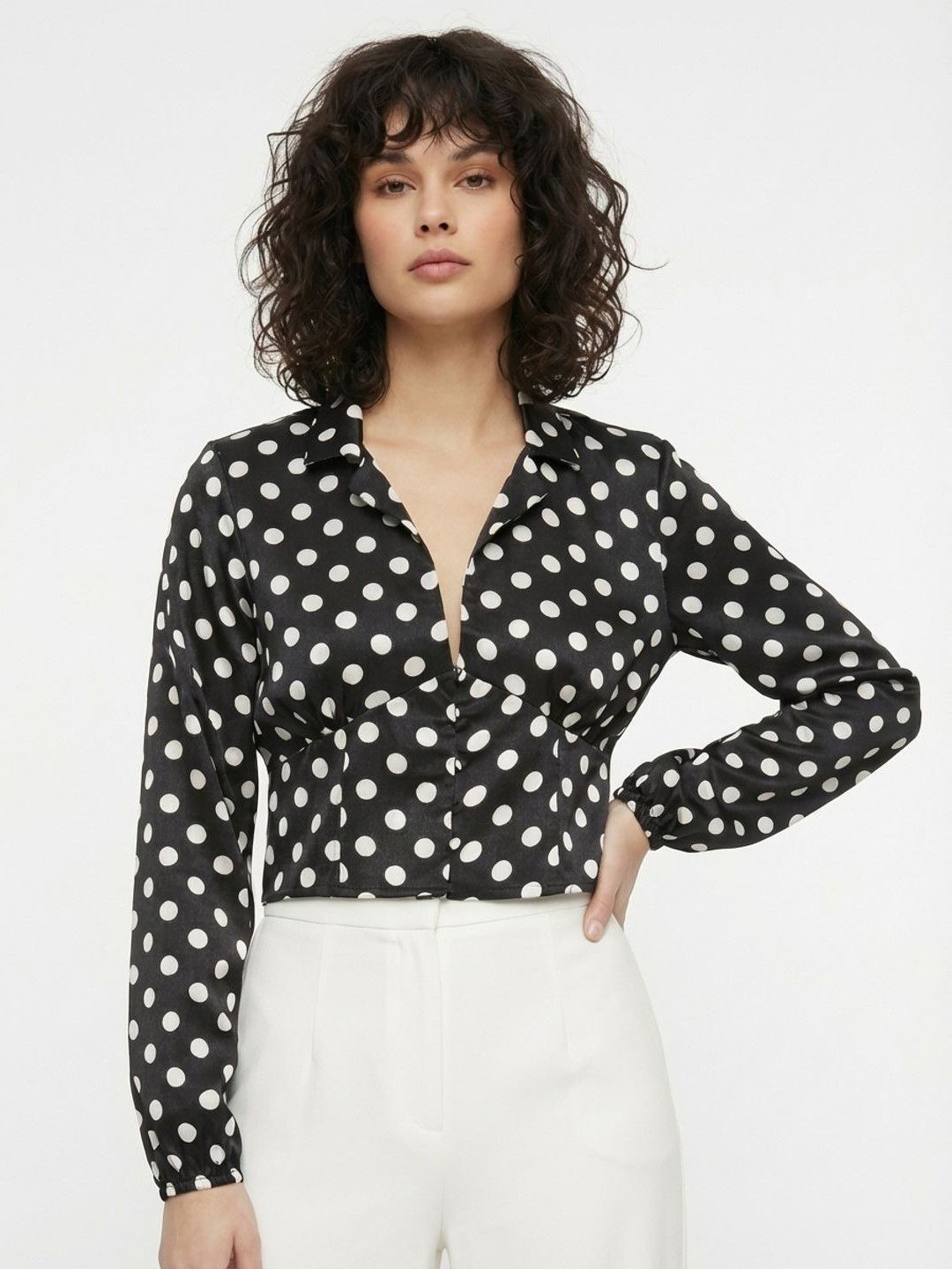 Buy glitchez Polka Dotted Shirt Style Top - Tops for Women