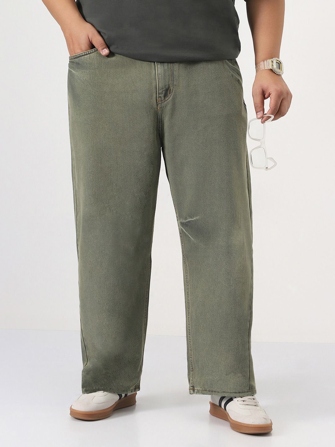 Urbano Plus Men Green Size Loose Baggy Fit Mid-Rise Washed Non-Stretchable Denim Jeans