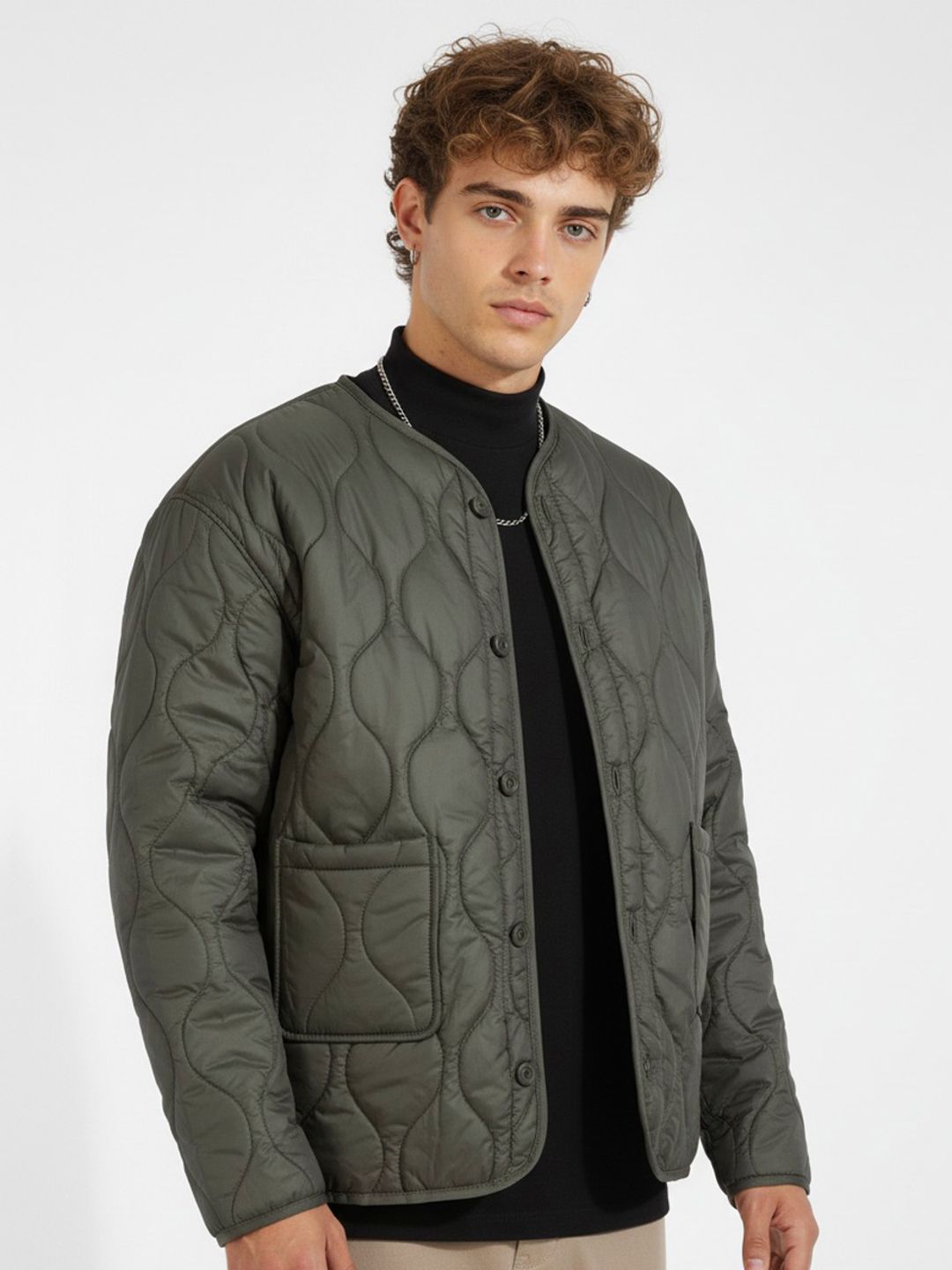 glitchez Collarless Quilted Jacket