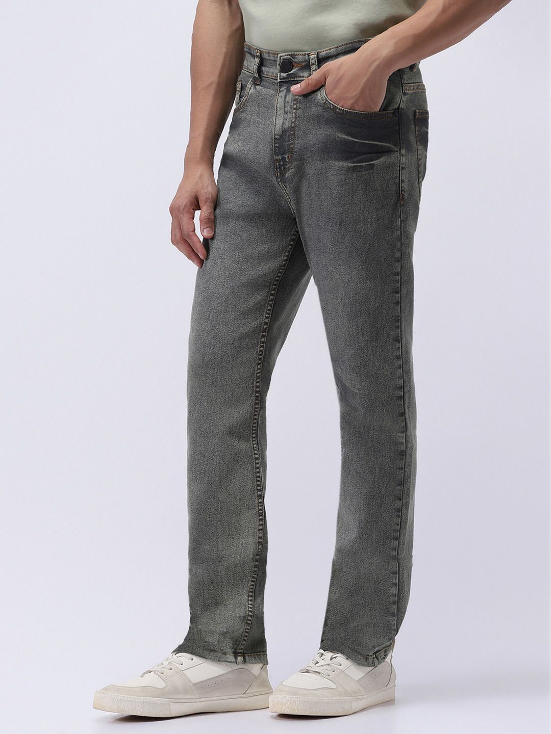 Urbano Fashion Men Straight Fit Mid-Rise Heavy Fade Stretchable Jeans