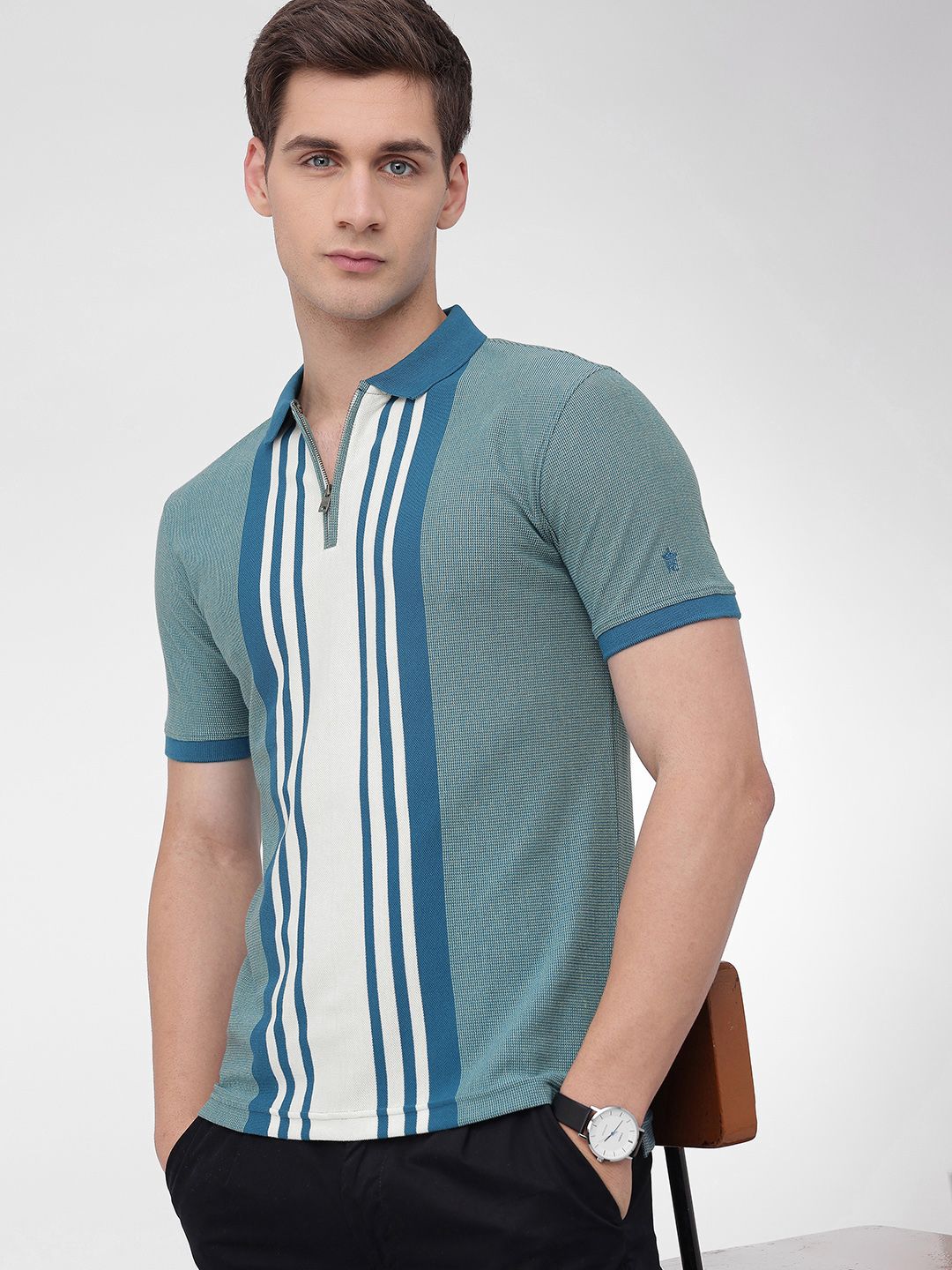 French Connection Striped Polo Collar T-shirt