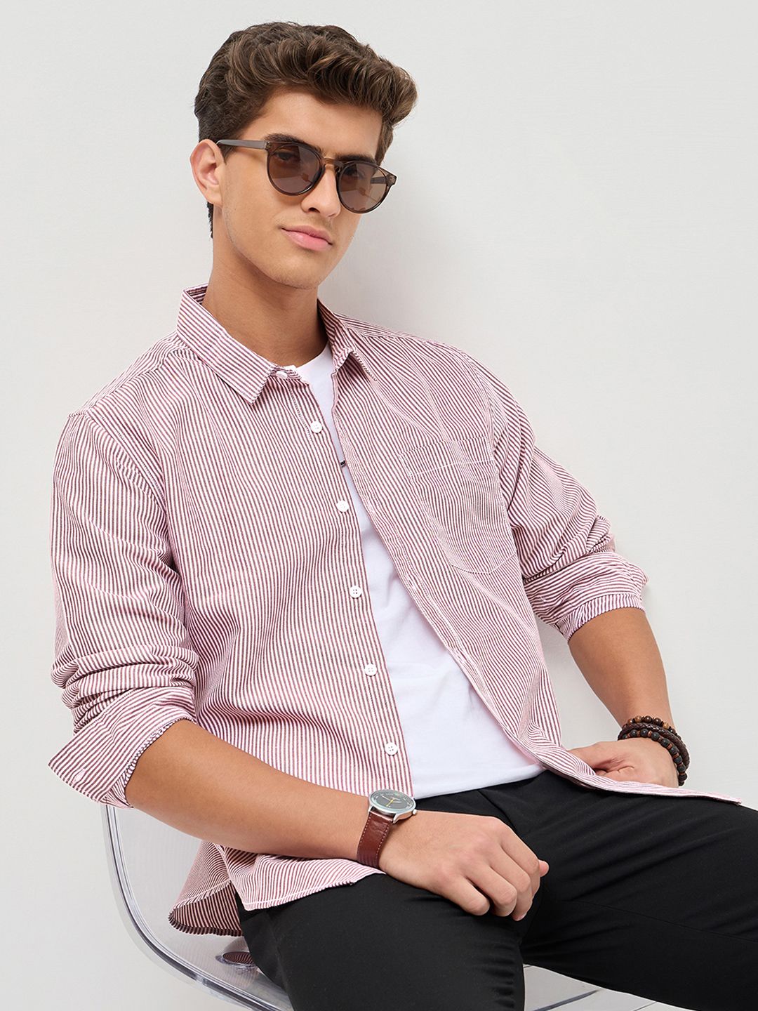 Urbano Fashion Men Striped Full Sleeve Cotton Casual Shirt
