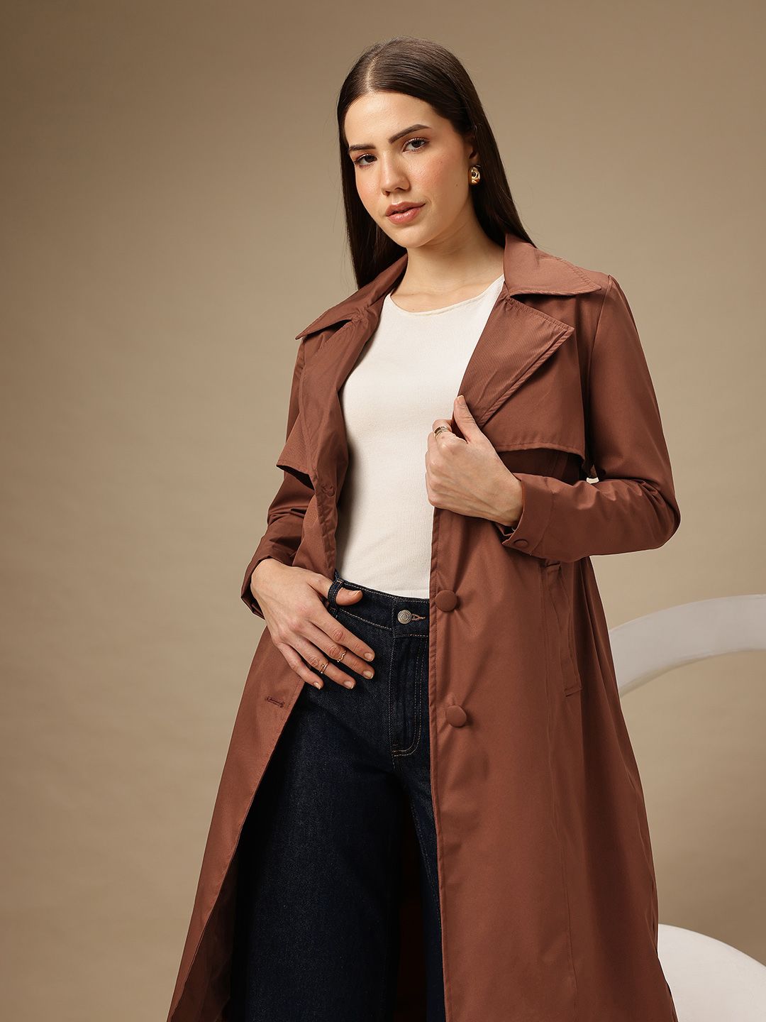 Buy Chemistry Notched Lapel Collar Single Breasted Longline Trench
