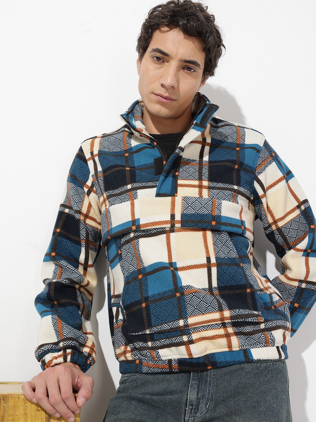 The Roadster Life Co. Geometric Printed Mock Collar Tailored Jacket