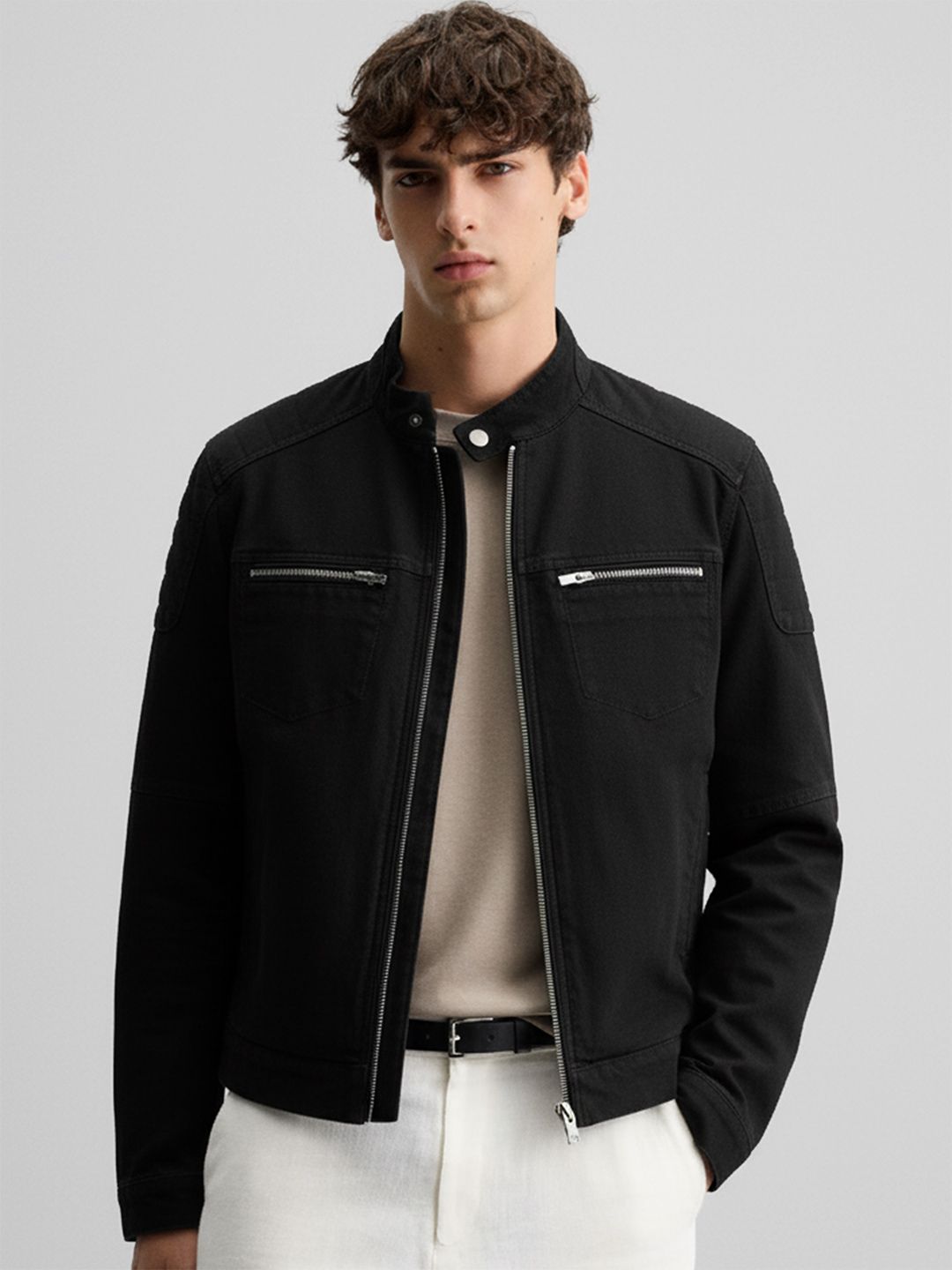 HIGHLANDER Men Black Solid Denim Jacket