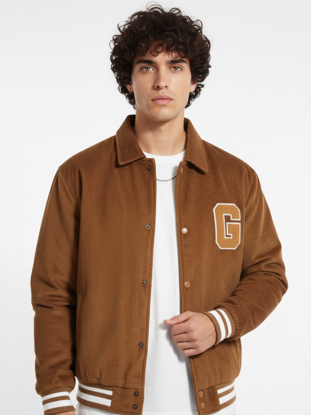 Buy glitchez Typography Relaxed Fit Corduroy Bomber with Patchwork