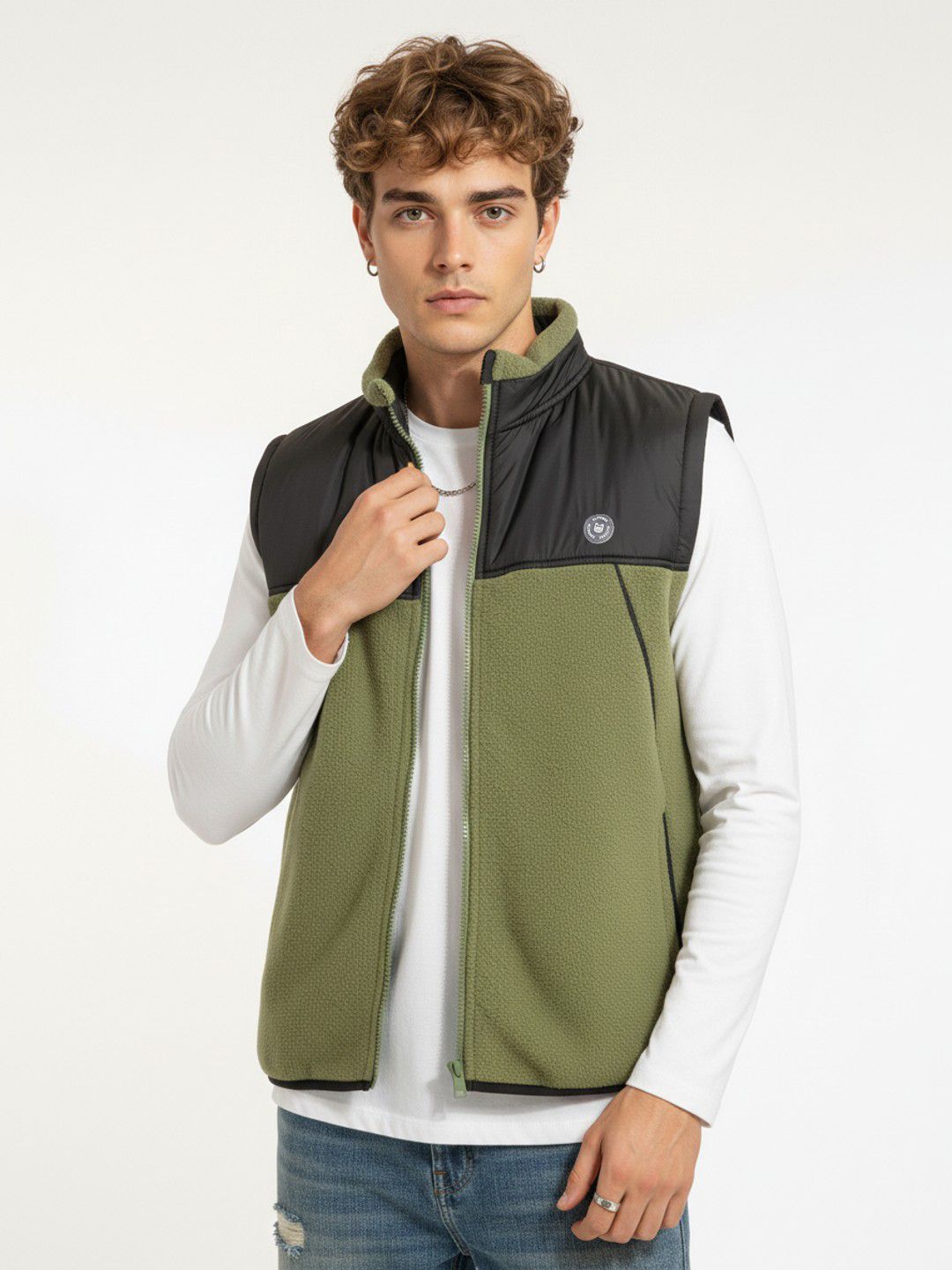 glitchez Colourblocked Mock Collar Fleece Gilet