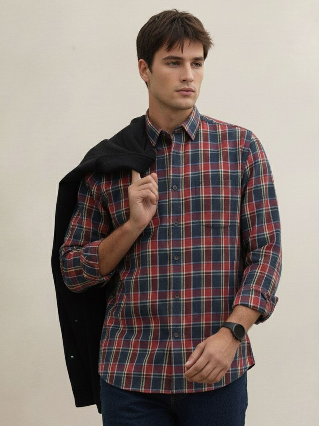 THE SHIRT CODE Pure Cotton Checked Casual Shirt