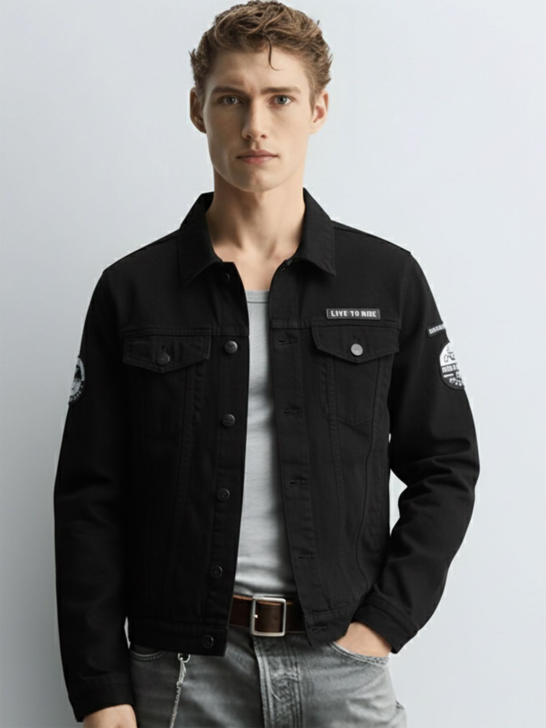HIGHLANDER HIGHLANDER Men Black Solid Denim Jacket