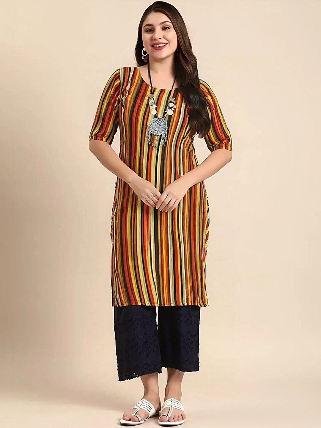 popmantra Women Ethnic Motifs Printed Crepe Kurta