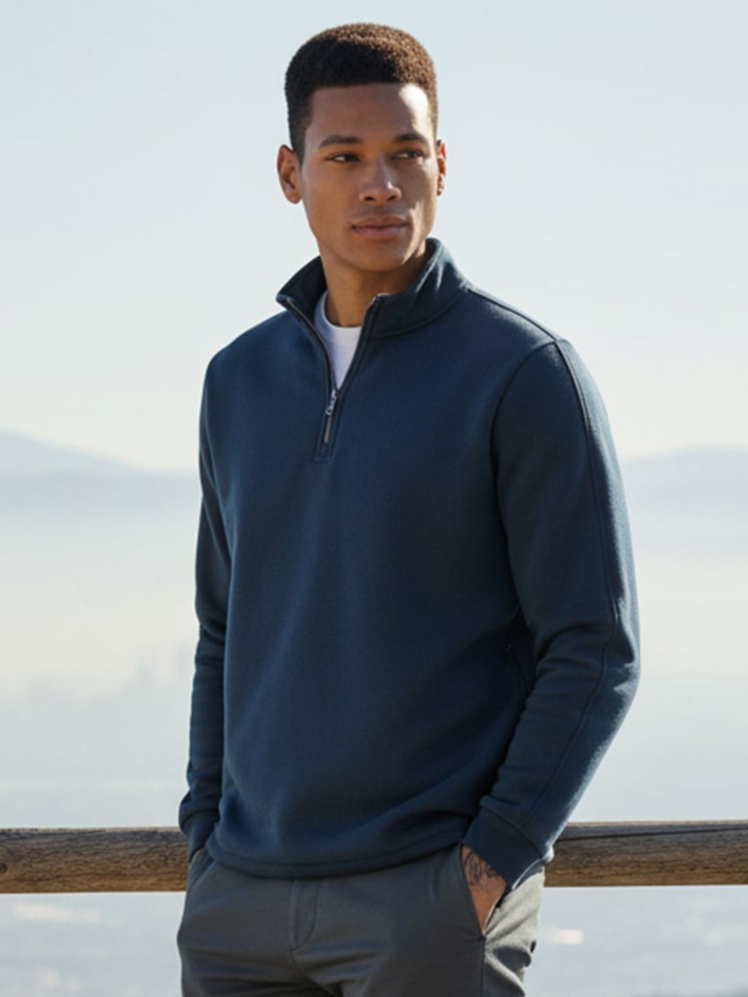 Buy XYXX Men Relaxed Fit Solid Brown IntelliSmooth Pulse Half-Zip