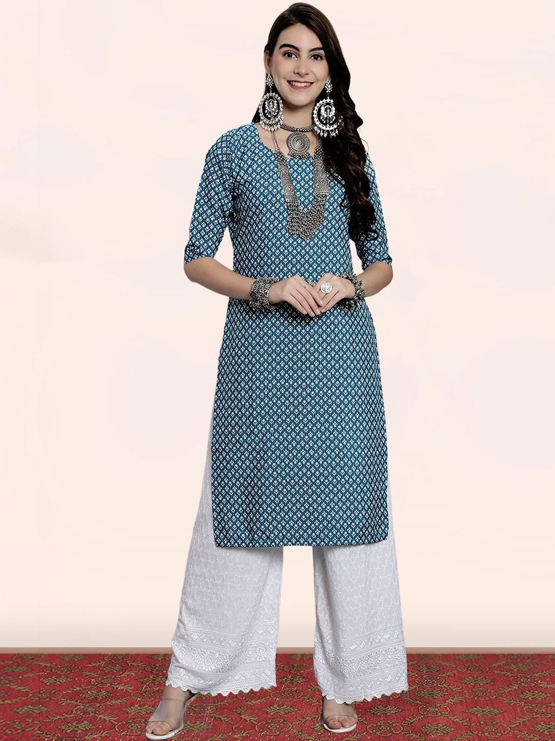 popmantra Women Ethnic Motifs Printed Crepe Kurta