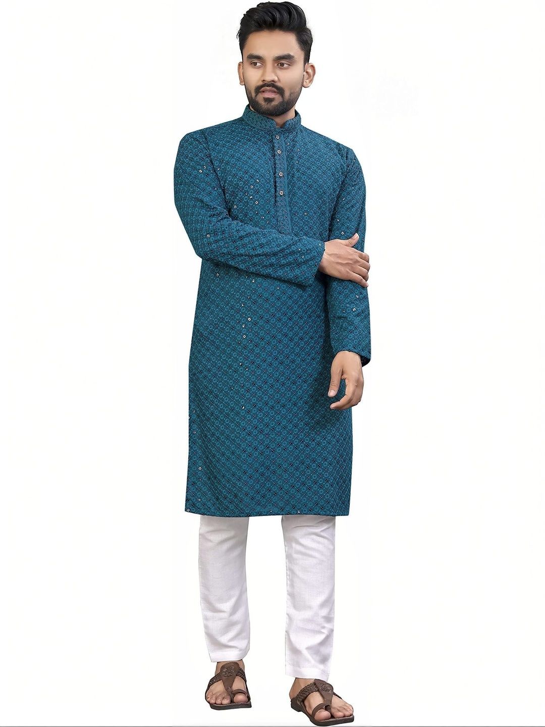 ALMORA Men Embroidered Thread Work Handloom Kurta