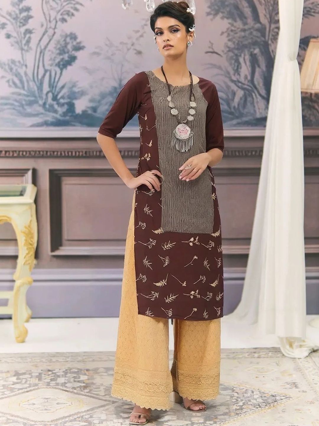 popmantra Women Ethnic Motifs Printed Crepe Kurta