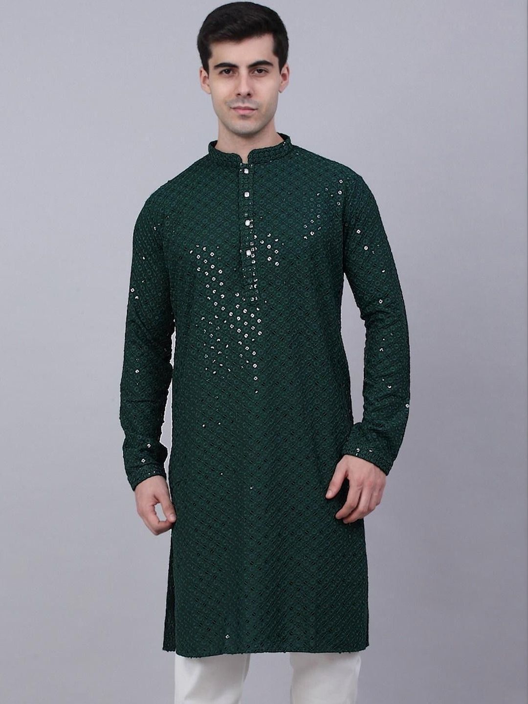ALMORA Men Embroidered Flared Sleeves Thread Work Handloom Kurta