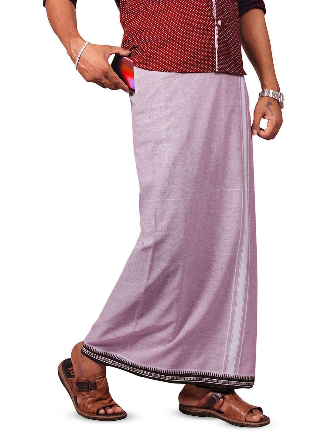 PRAKASAM COTTON Men 2-Way Pocket Flexi Size Adjustable Welcro Dhoti