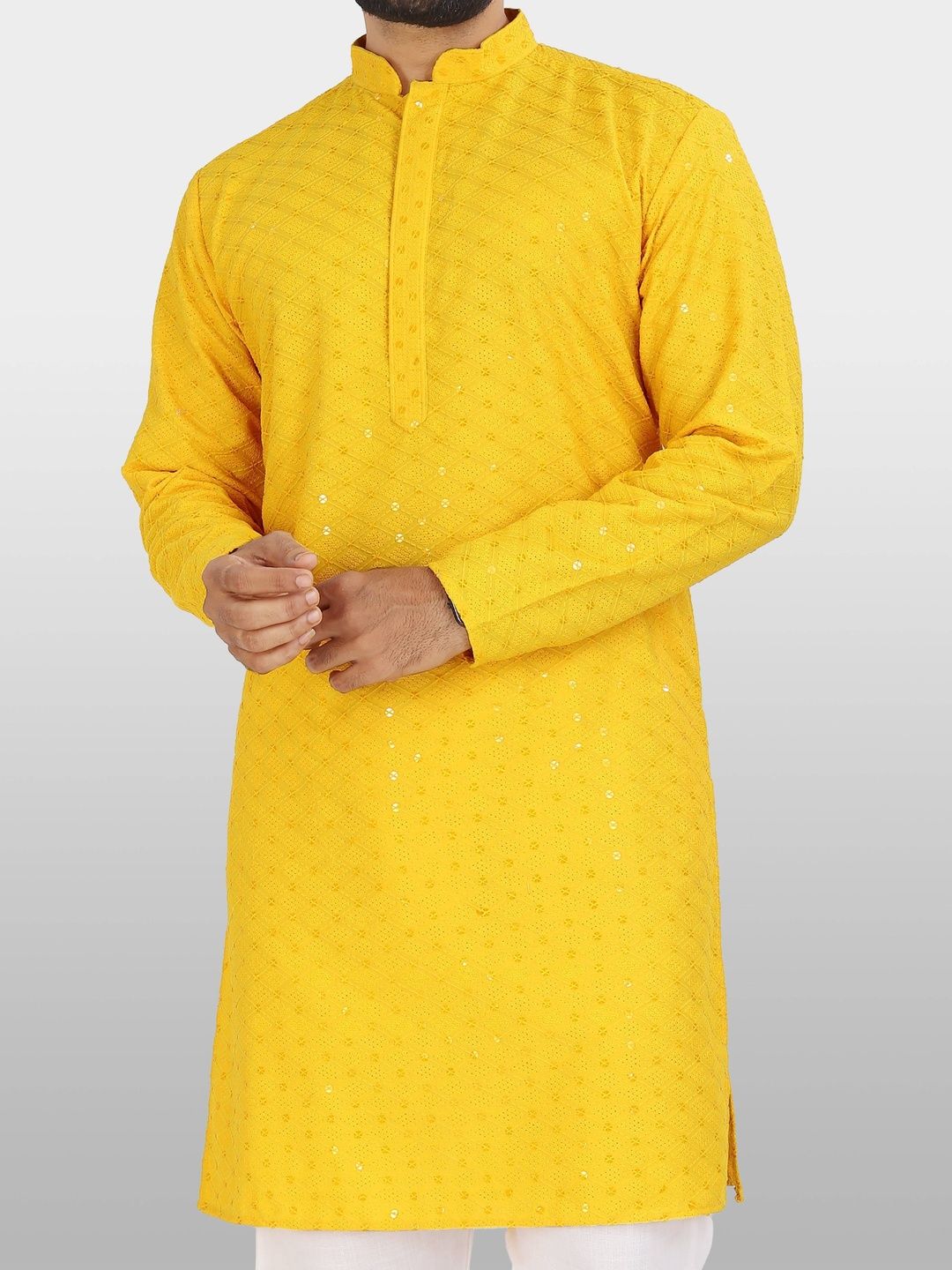 ALMORA Men Embellished Thread Work Handloom Kurta