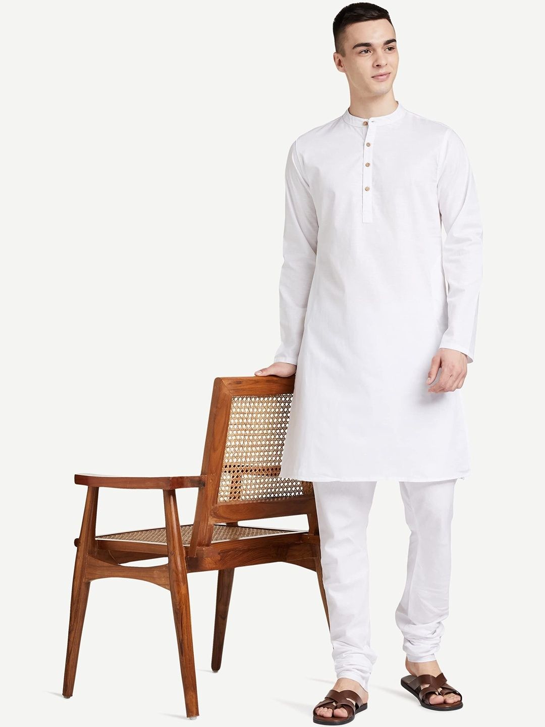 ALMORA Men Thread Work Handloom Kurta