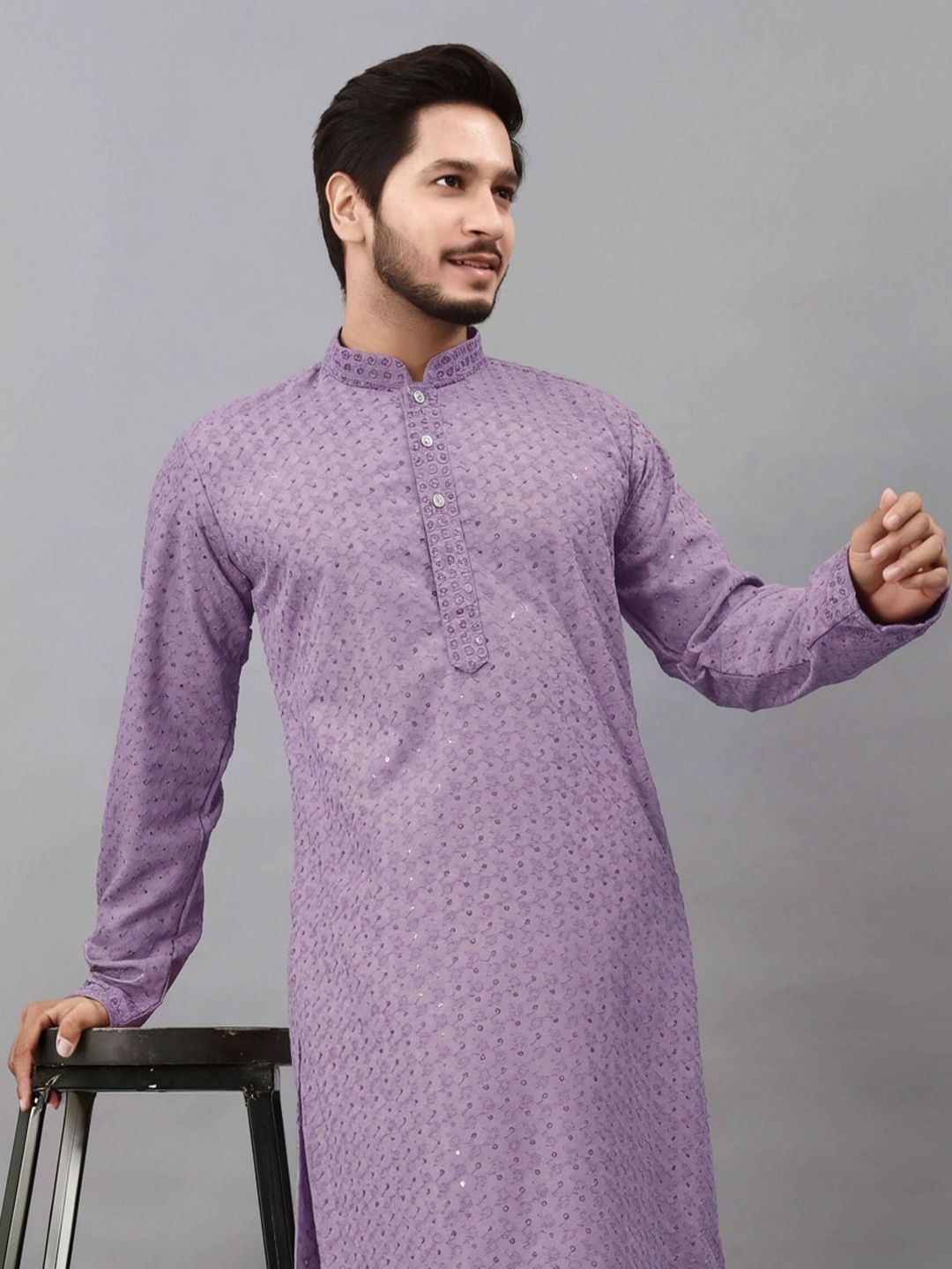 Parrth Enterprisess Men Embroidered Thread Work Handloom Pathani Kurta
