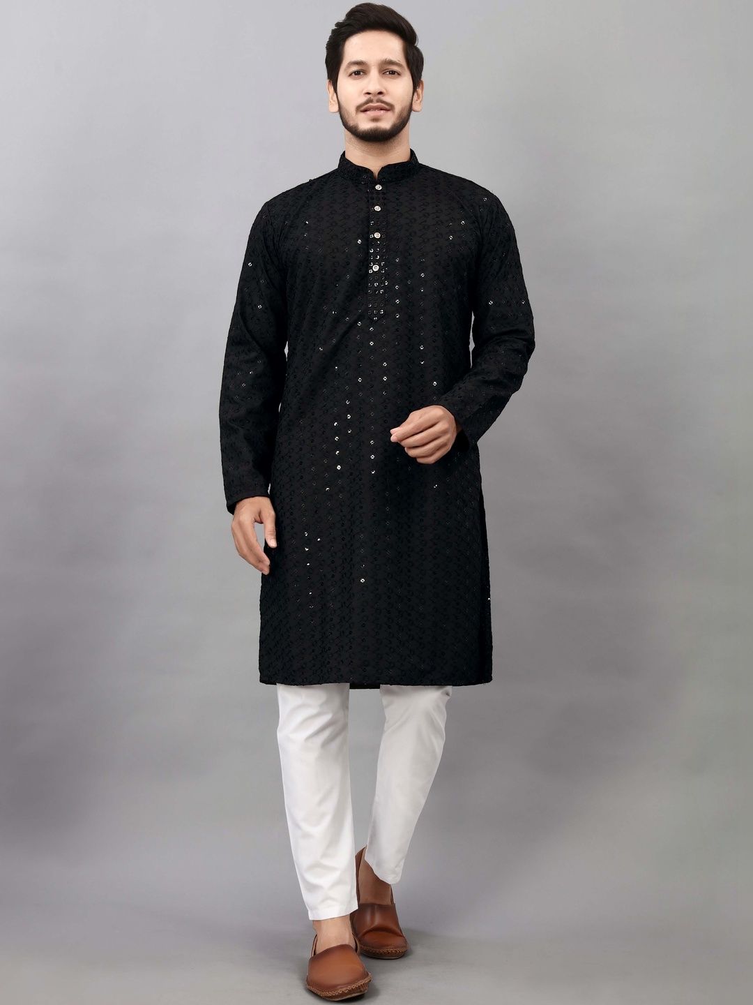 ALMORA Men Embroidered Thread Work Handloom Kurta