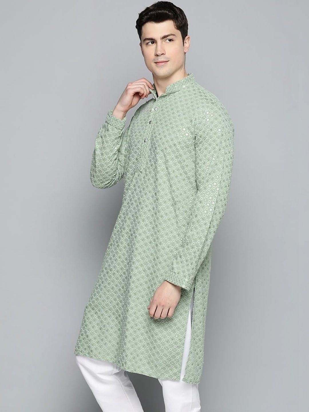Parrth Enterprisess Men Geometric Embroidered Thread Work Handloom Kurta