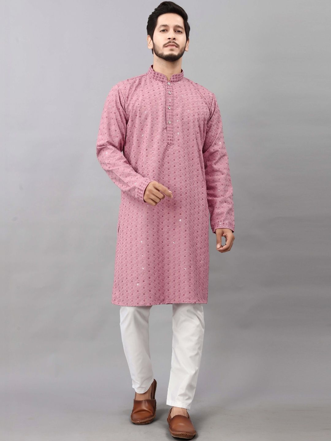 ALMORA Men Embroidered Thread Work Handloom Kurta