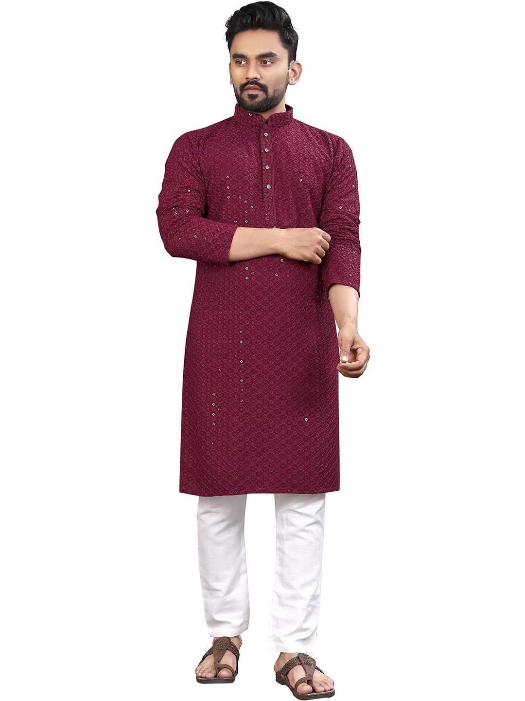 madhavwears Men Embellished Thread Work Handloom Kurta