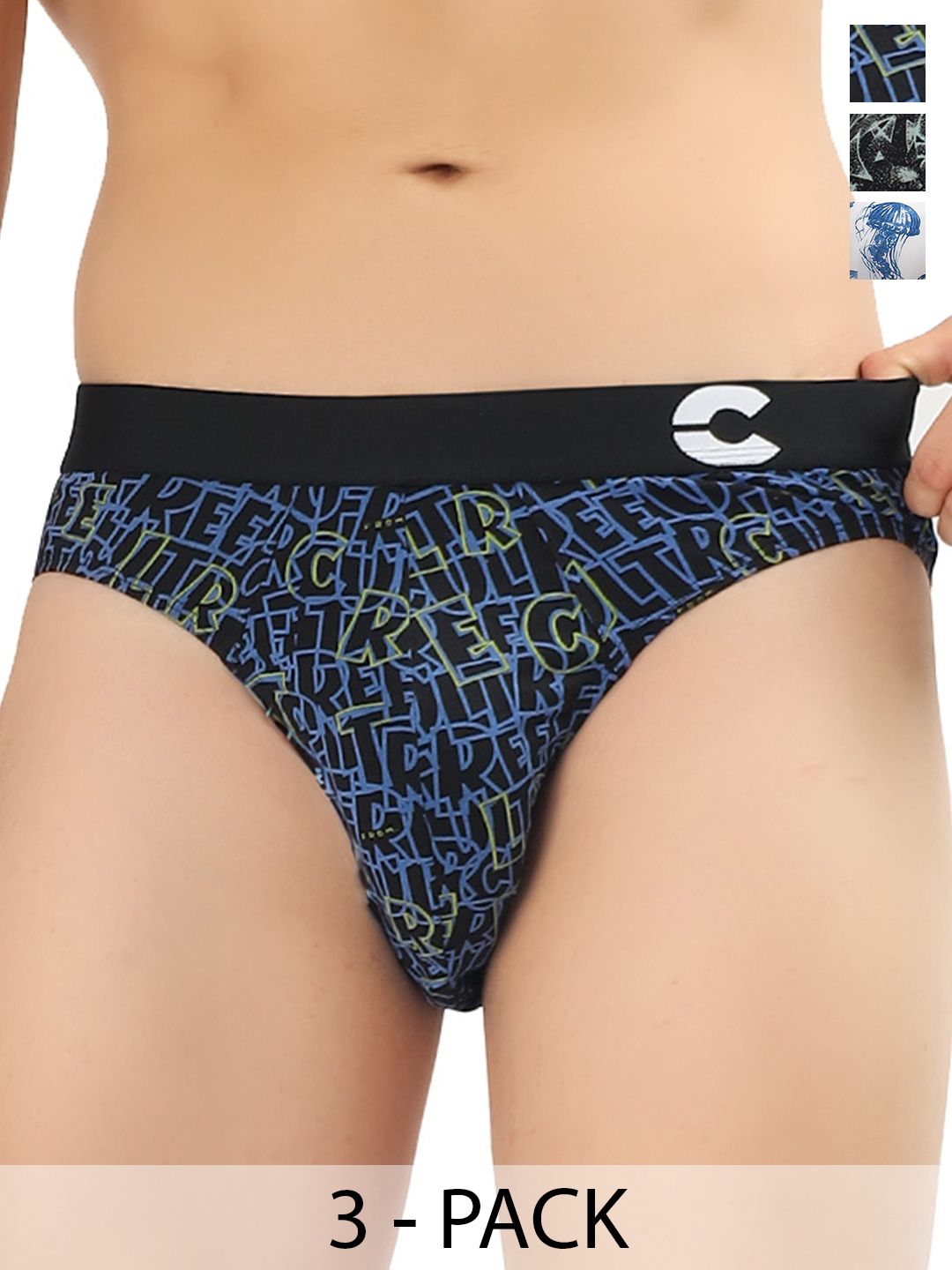 FREECULTR Men Pack Of 3 Printed Cotton Stretch Briefs With Stylish Ultrasoft Waistband