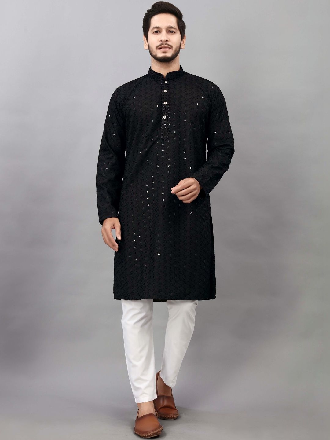 ALMORA Men Embroidered Thread Work Handloom Kurta