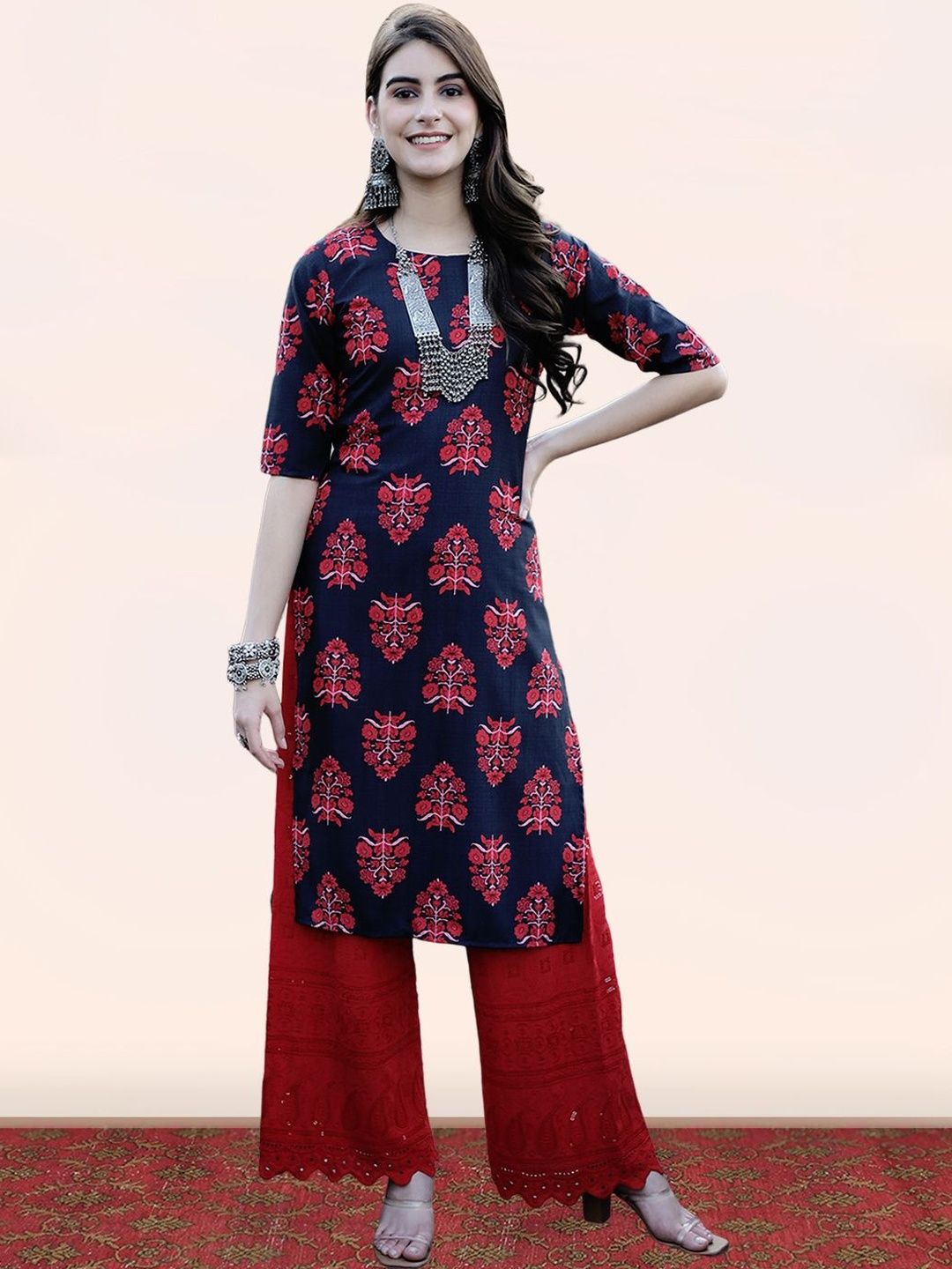 popmantra Women Ethnic Motifs Printed Crepe Kurta